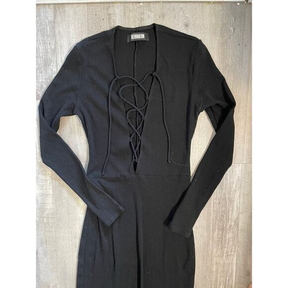Reformation Edison Dress Black Lace Up Ribbed Long Sleeve size Large - Picture 9 of 12